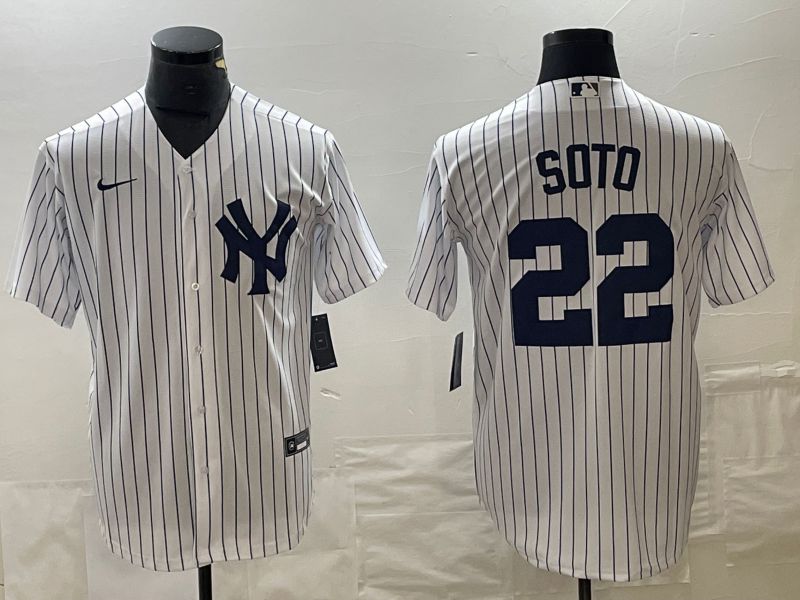 Men New York Yankees 22 Soto White stripe Game Nike 2023 MLB Jersey